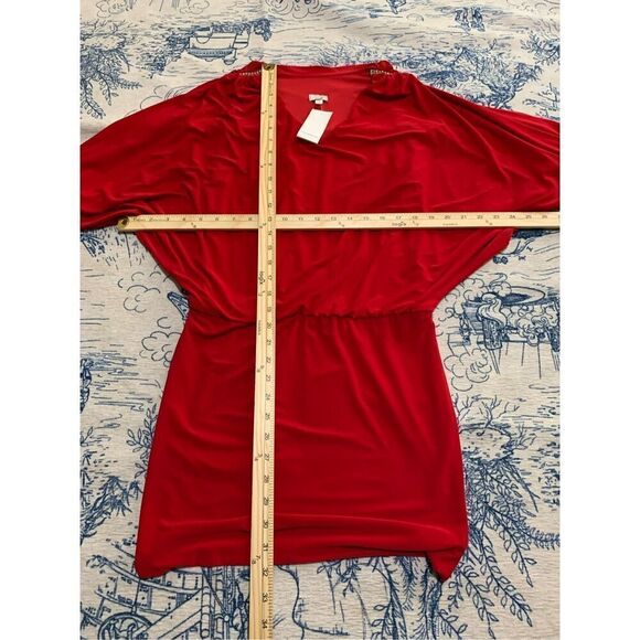 Beautiful NEW WITH TAGS 1990s Cache Red Satin Batwing Cutout Draped Dress XS - Picture 11 of 11